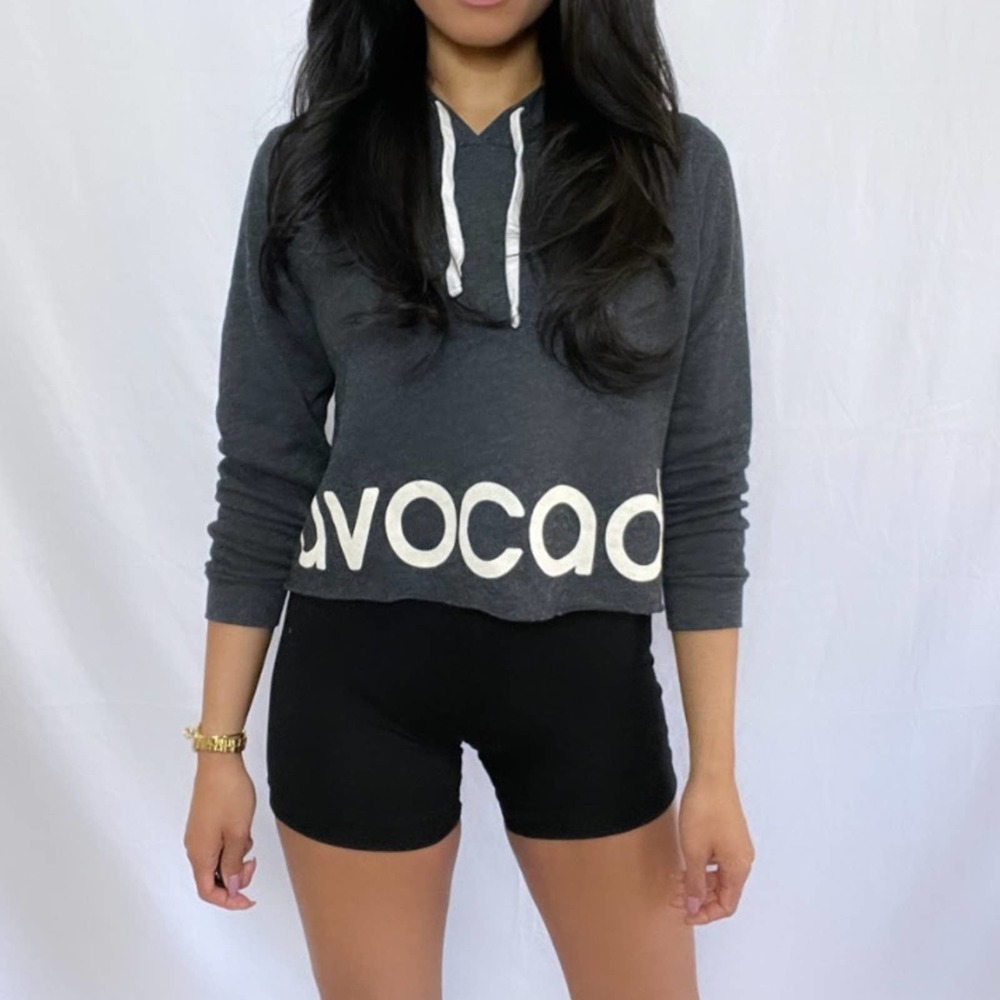Avocado Active | Grey Atheltic Oversized Cropped Raw Hem Hoodie S - Picture 10 of 11